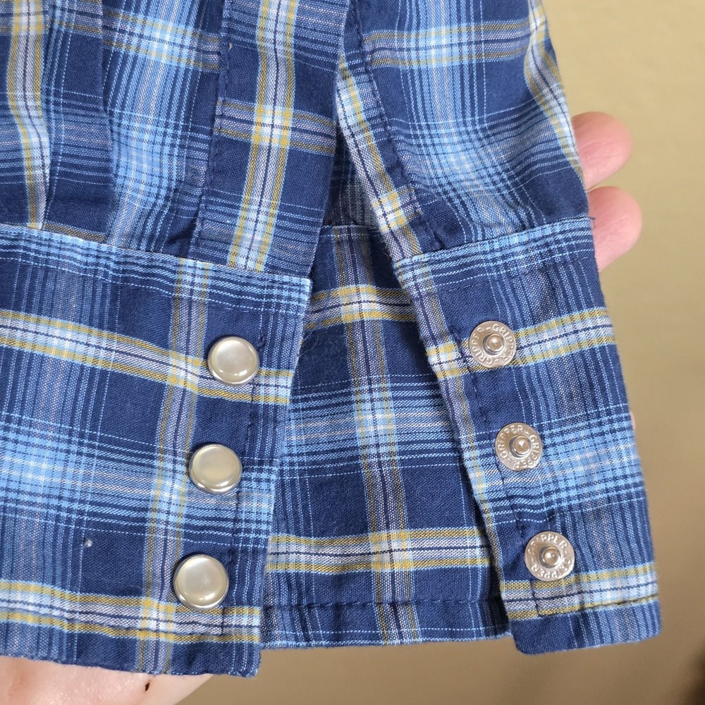 Wrangler Pearl Snap Shirt 2XT 2XL Tall Blue Plaid Western Cowboy work wedding - Picture 5 of 9
